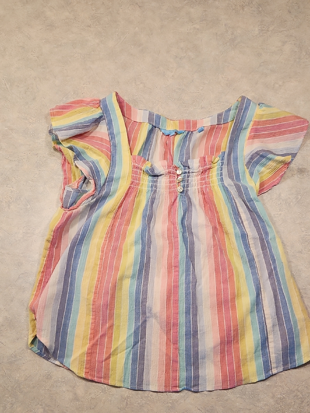 Draper James Pastel Rainbow Striped Button Front Top